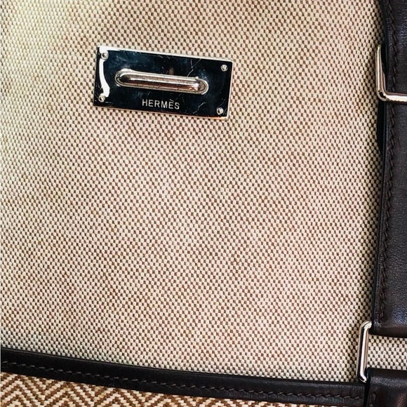 Vintage Hermes Toile & Swift Cap d'Ail Tote Canvas Leather Large Authentic COA - Picture 8 of 12